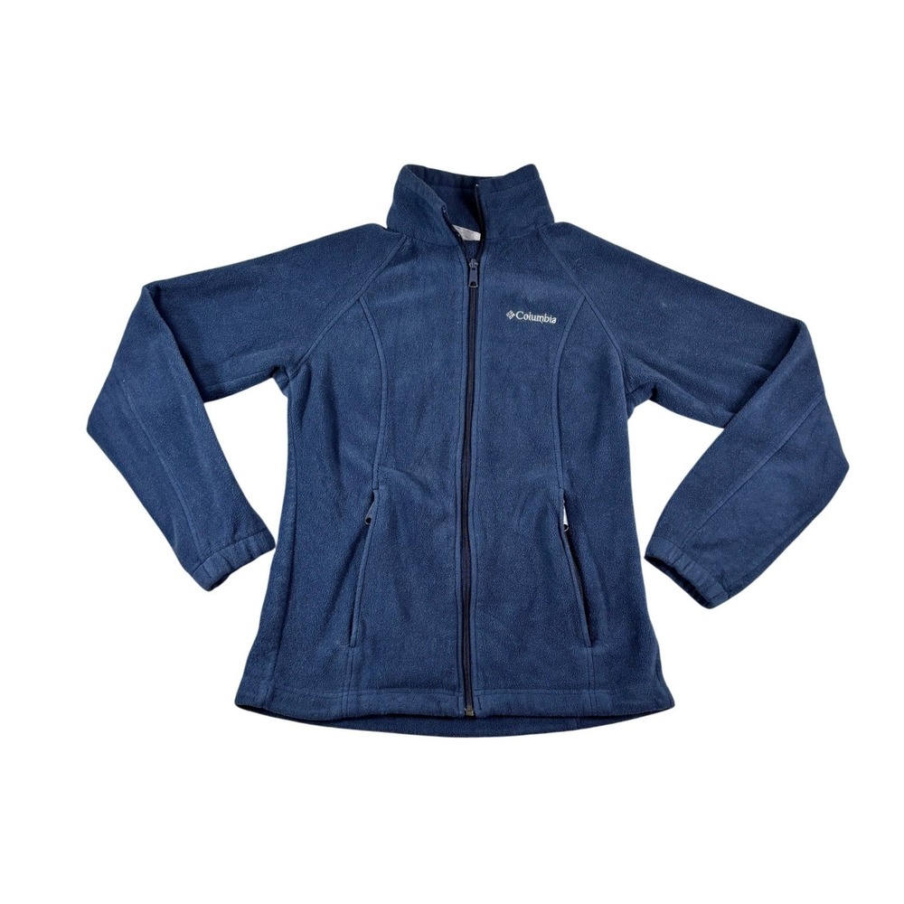 Columbia Womens Navy Blue Full Zip Fleece Jacket Mock Neck Small